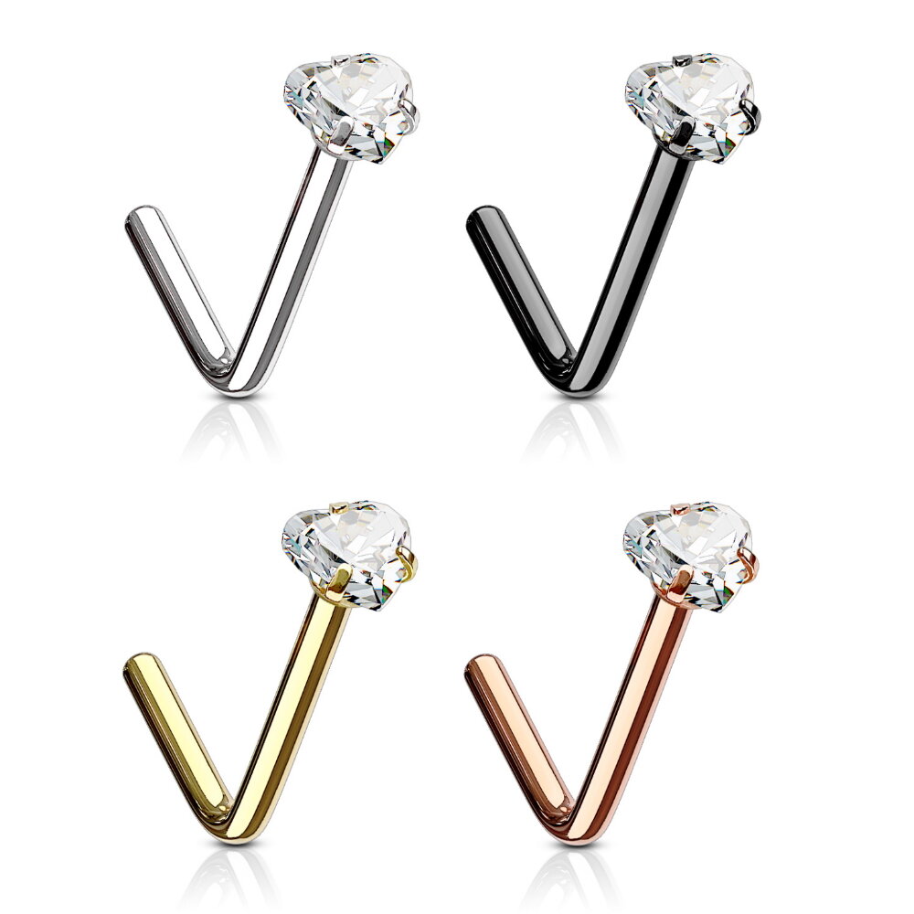 Nasenpiercing Mit Kristall-Kirsche - Silberner Nasenstecker L-Form