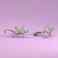 Kurzer Piercing Stab mit Echse und Kristallen