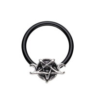 Schwarzer Klemmkugelring mit Pentagramm