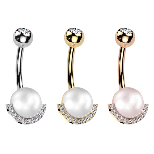 Bauchnabelpiercing mit Perle und Kristallen