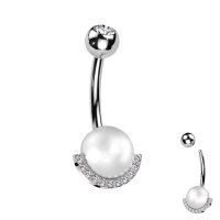 Bauchnabelpiercing mit Perle und Kristallen