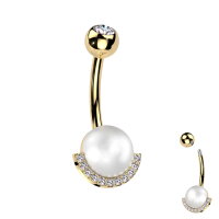 Bauchnabelpiercing mit Perle und Kristallen
