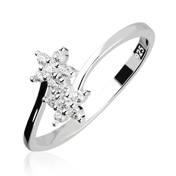 925 Sterling Silber Ring mit 2 Kristall-Blumen