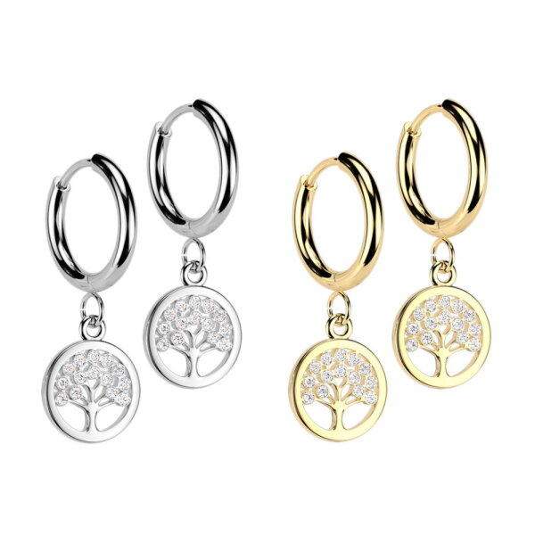 Creolen Ohrringe mit Kristall Baum-Anhänger