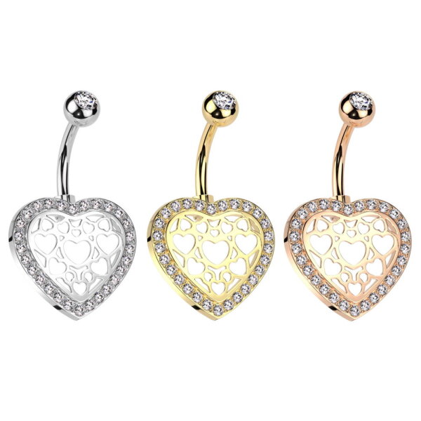 Bauchnabelpiercing mit Herz und Kristallen