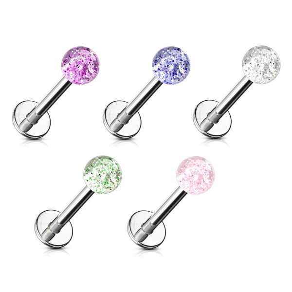 Silbernes Labret Piercing mit Glitzer-Kugel
