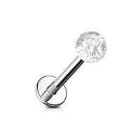 Silbernes Labret Piercing mit Glitzer-Kugel