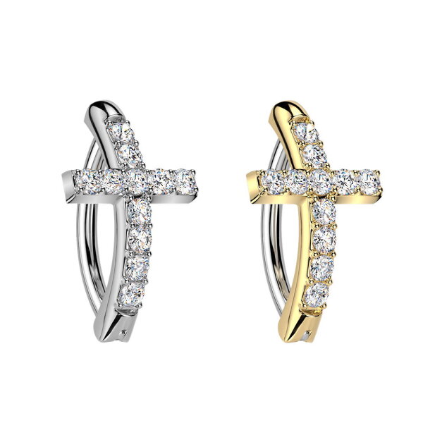 Piercing Banane-Spange mit Kreuz und Kristallen
