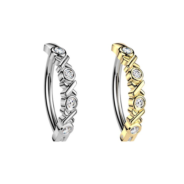 Piercing Banane-Spange mit X und Kristallen