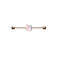 Rosegoldenes Industrial Piercing mit Einhorn