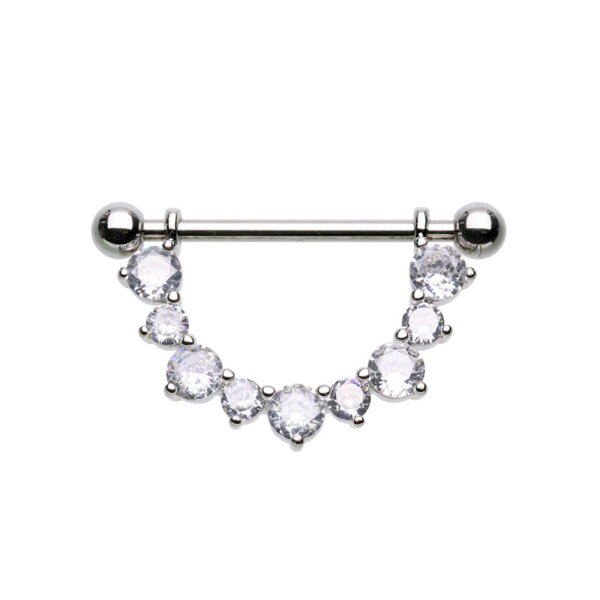 Silbernes Brustpiercing mit Kristall-Kette