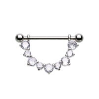 Silbernes Brustpiercing mit Kristall-Kette