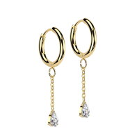 Goldene Creolen Ohrringe mit Kette und Kristall