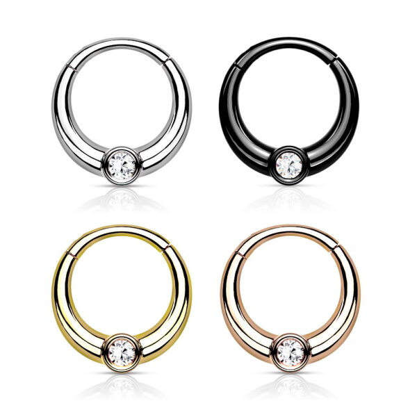 Breites Segmentring-Clicker Piercing mit Kristall
