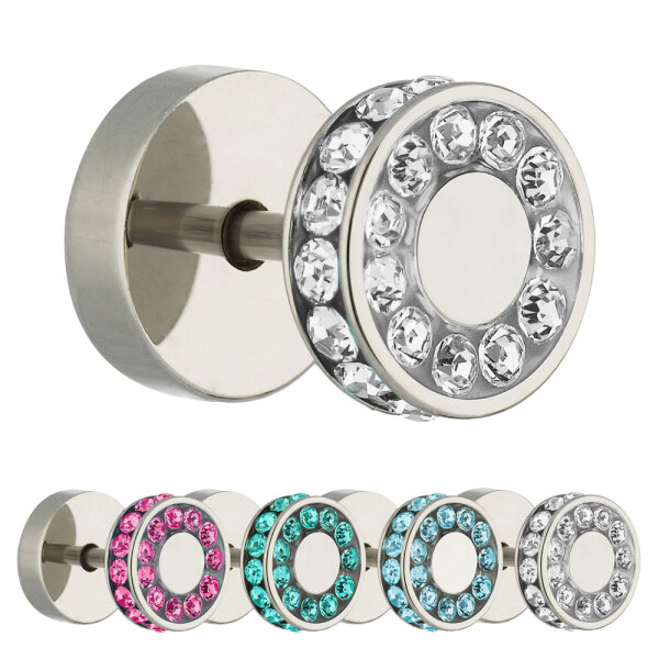 Piercing Fake Plug - Silber - Doppelkristall