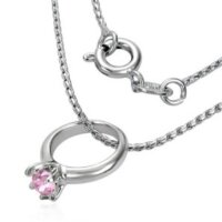 Necklace - Silver - Ring - Crystal - Pink