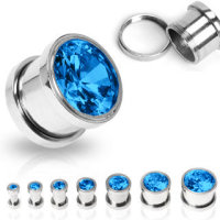 Kristall Plug - Stahlfassung - GEWINDE - Blau