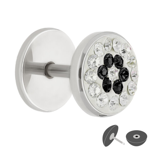 Fake Plug - Silber - Kristall - Blume - Schwarz