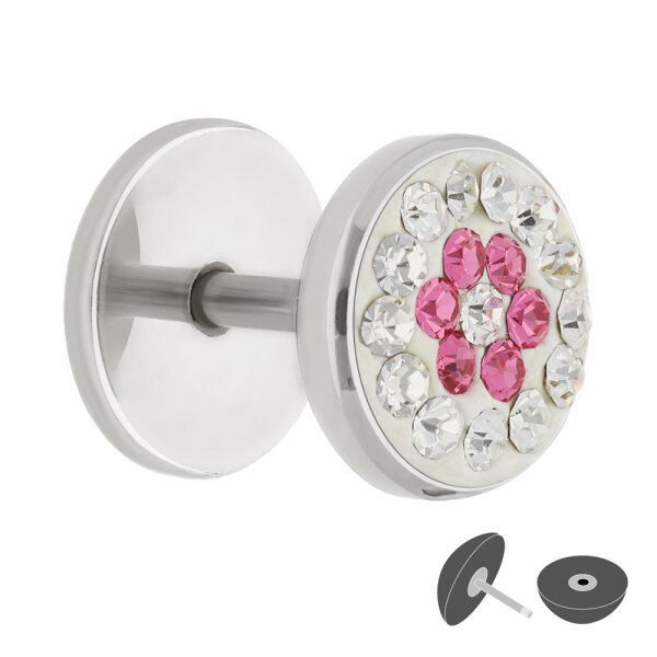 Fake Plug - Silber - Kristall - Blume - Pink