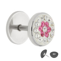 Fake Plug - Silber - Kristall - Blume - Pink