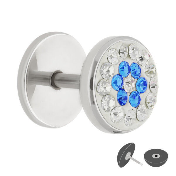 Fake Plug - Silber - Kristall - Blume - Blau