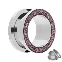 Flesh Tunnel - Stahl - Silber - Diamant - Pink