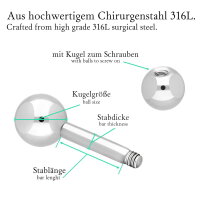 1.6mm Piercing Stab in Silber