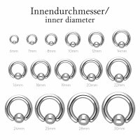 Klemmkugelring Piercing BCR | Silber | 48 Größen | 2mm - 6mm