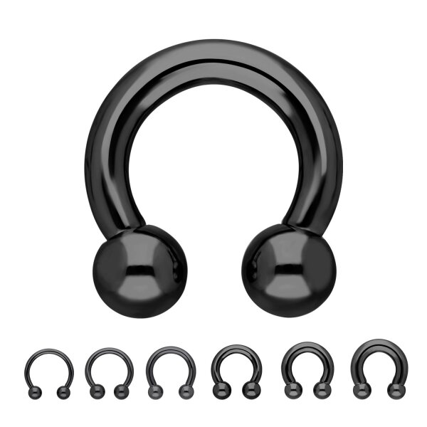 2.0mm bis 6.0mm Piercing Hufeisen in Schwarz