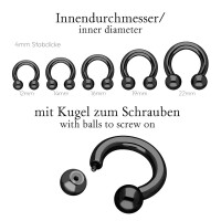 Piercing Hufeisen - Stahl - Schwarz - 2.0mm bis 6.0mm