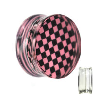 Silhouette Ear Plug - Chessboard - Check - Pink